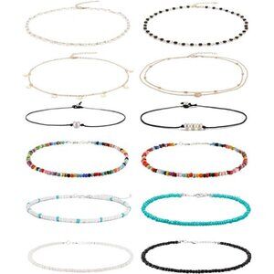 4-12 Pieces Beaded Choker Necklaces for Women Boho Seed Bead Choker Set